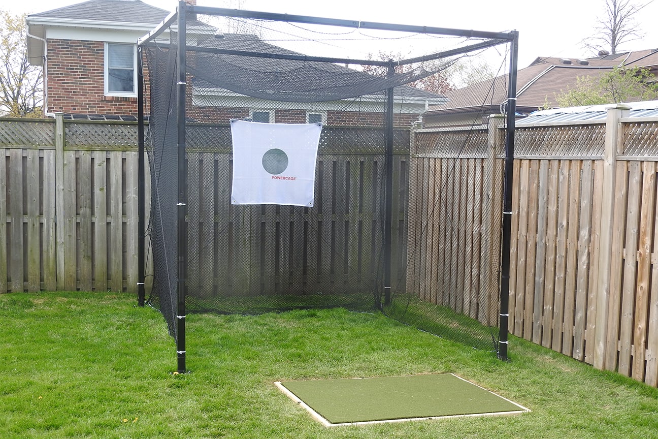 power cage with hitting mat for backyard golf
